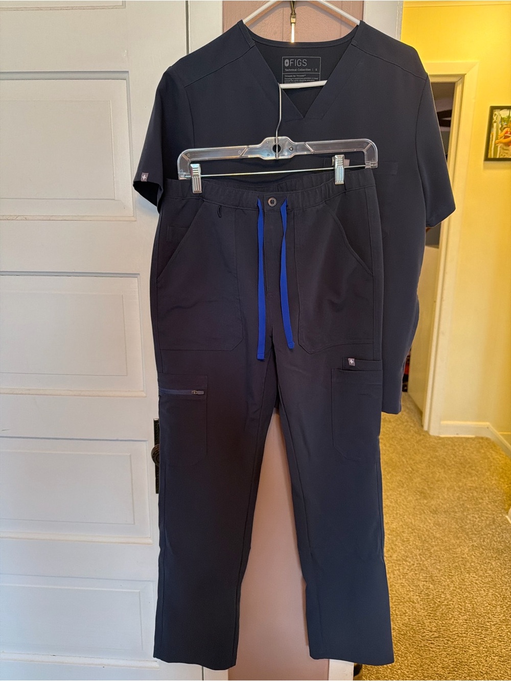 FIGS Navy Scrub Set with Bright Blue Drawstring